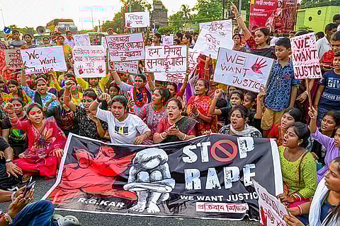 Kolkata rape-murder case: People stage a protest demanding justice for the postgraduate trainee doctor, in Nadia